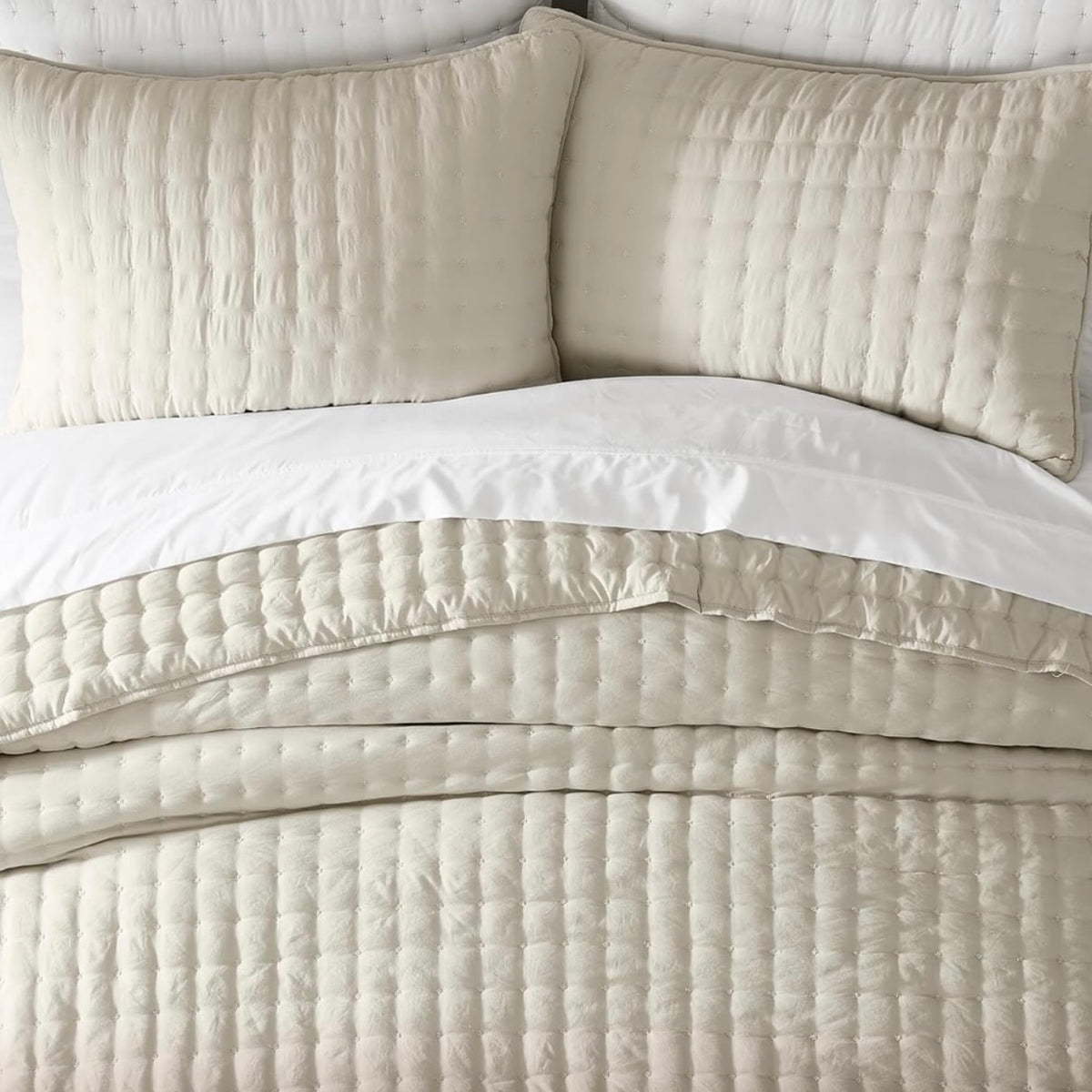 NEW West Elm Cream Beige Ultra Soft Quilted Comforter Coverlet Bedding Sham Set