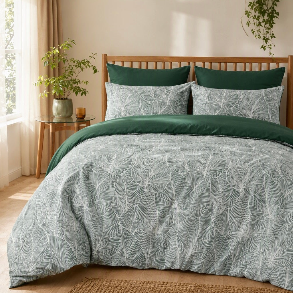 NEW Anthropologie Green Botanical Print Boho Queen King Bedding Duvet & Sham Set