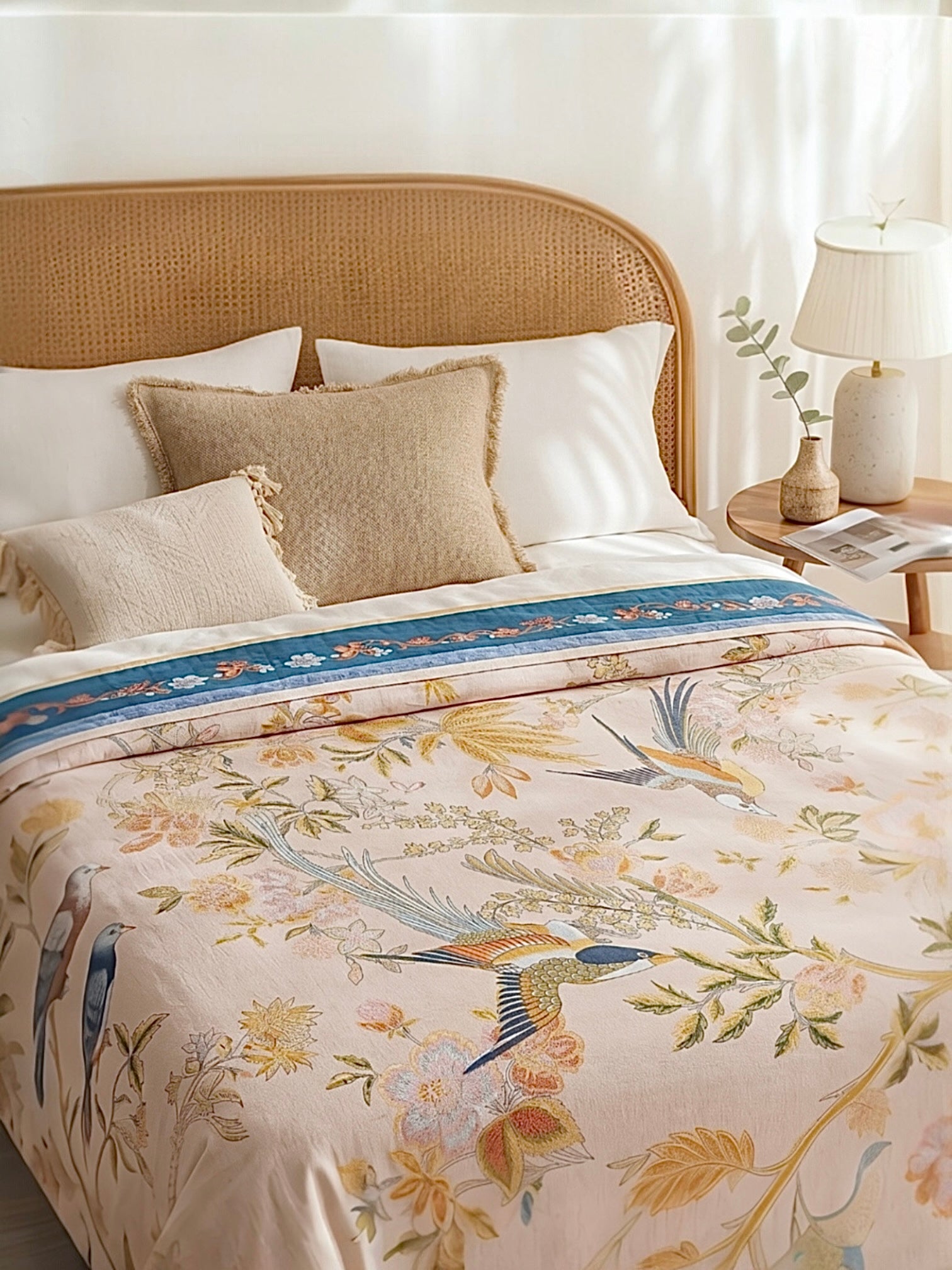 NEW Anthro XL Reversible Boho Bird Multicolor Queen / King Size Bedspread Quilt
