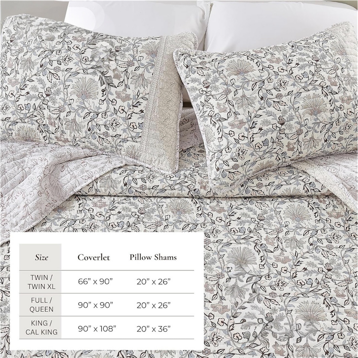 NEW West Elm Blue White Botanical Reversible Queen King Bedding Quilt & Sham Set