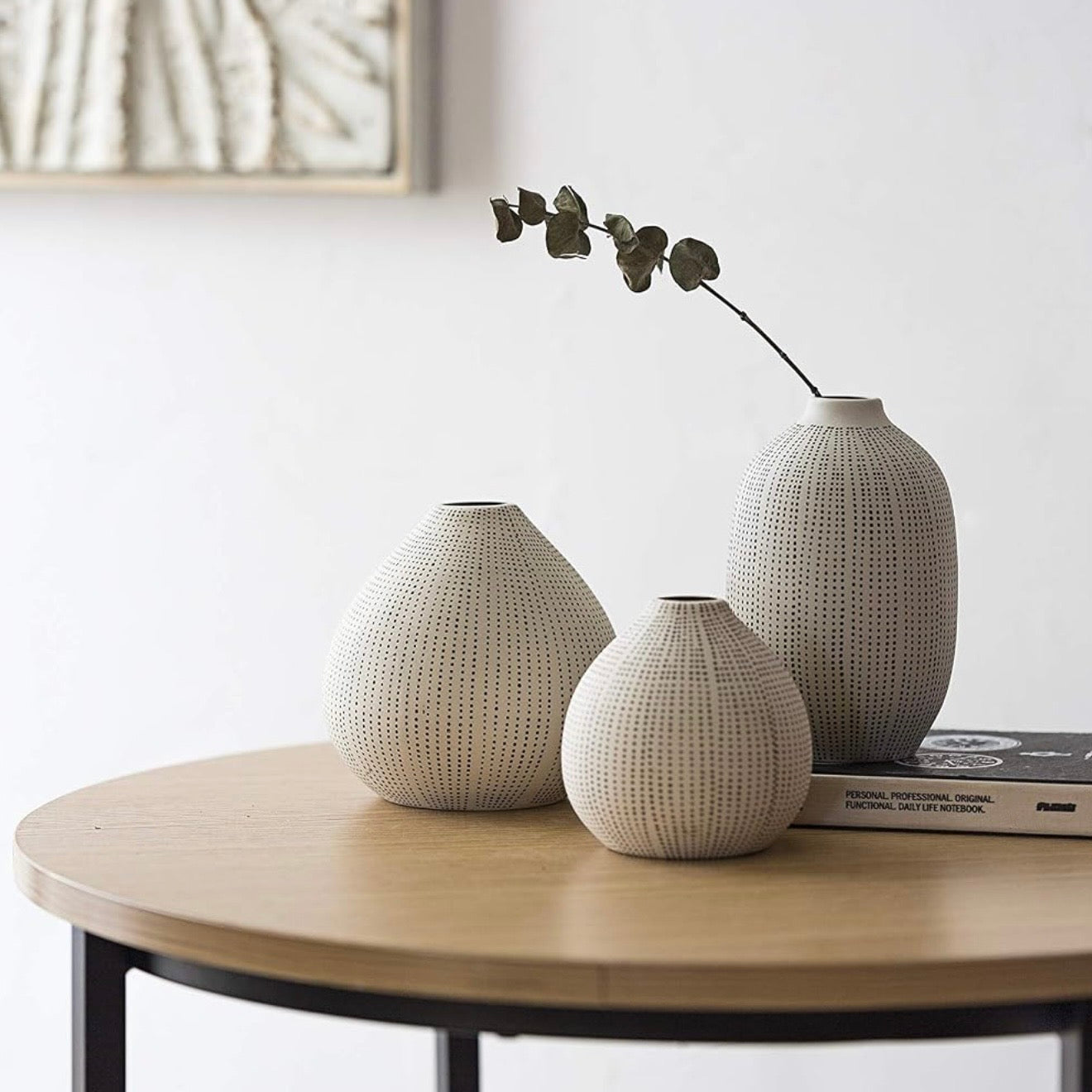 NEW West Elm White Ceramic Stoneware Textured Boho Vases Set of Three Home Decor