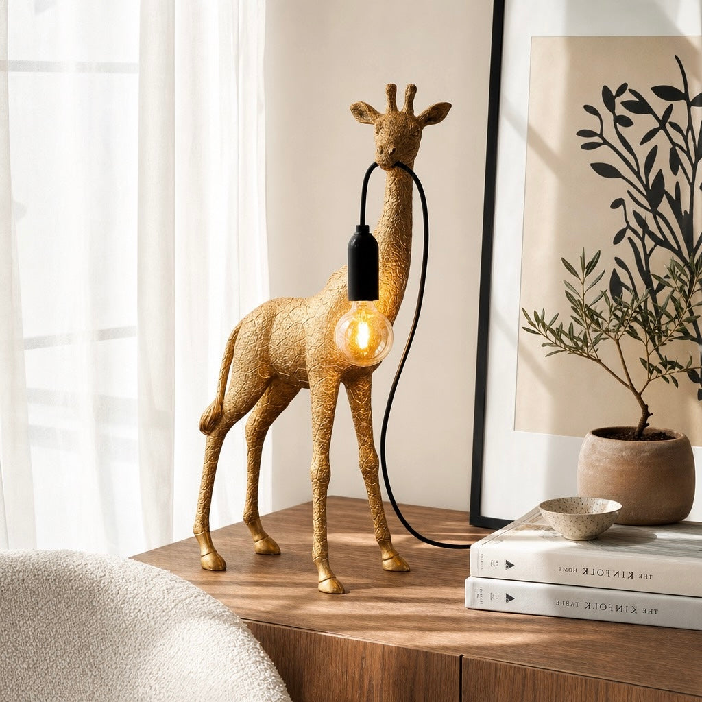 NEW Anthropologie Large Gold Boho Giraffe Table Lamp Lighting Art Deco Set - 14"