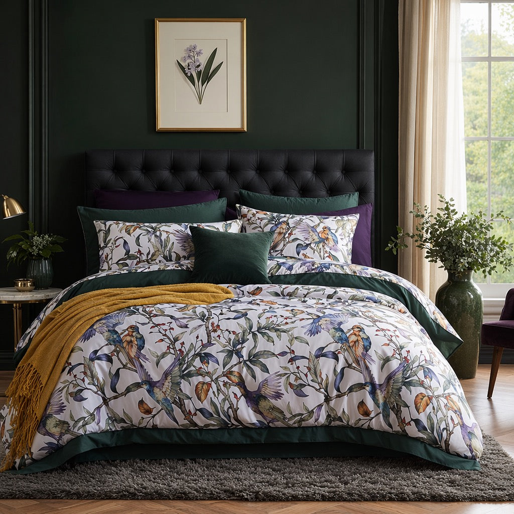 NEW Anthropologie Multicolor Botanical Boho King Bedding Duvet Sham Case Set