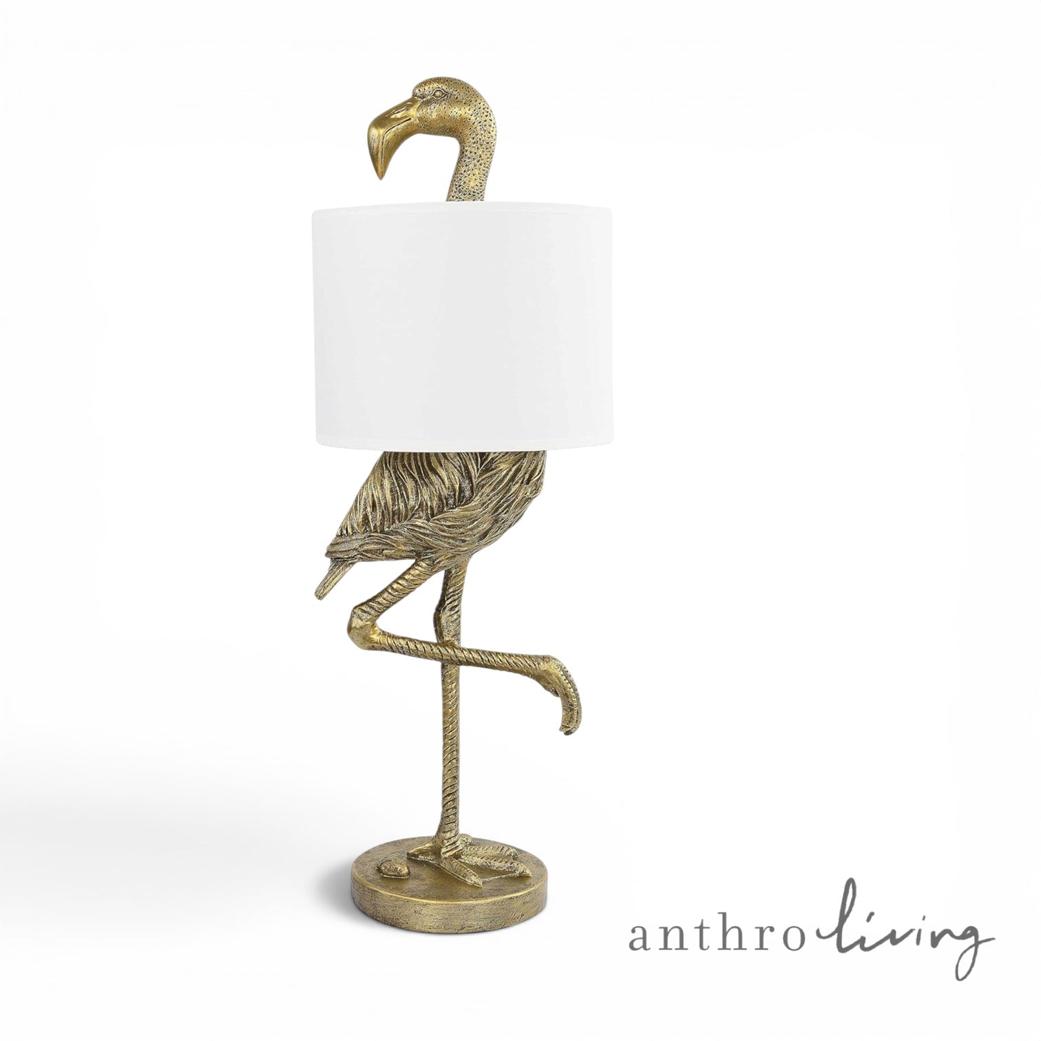 NEW Anthropologie Large Gold Boho Flamingo Table Lamp Lighting Art Deco Set 32"