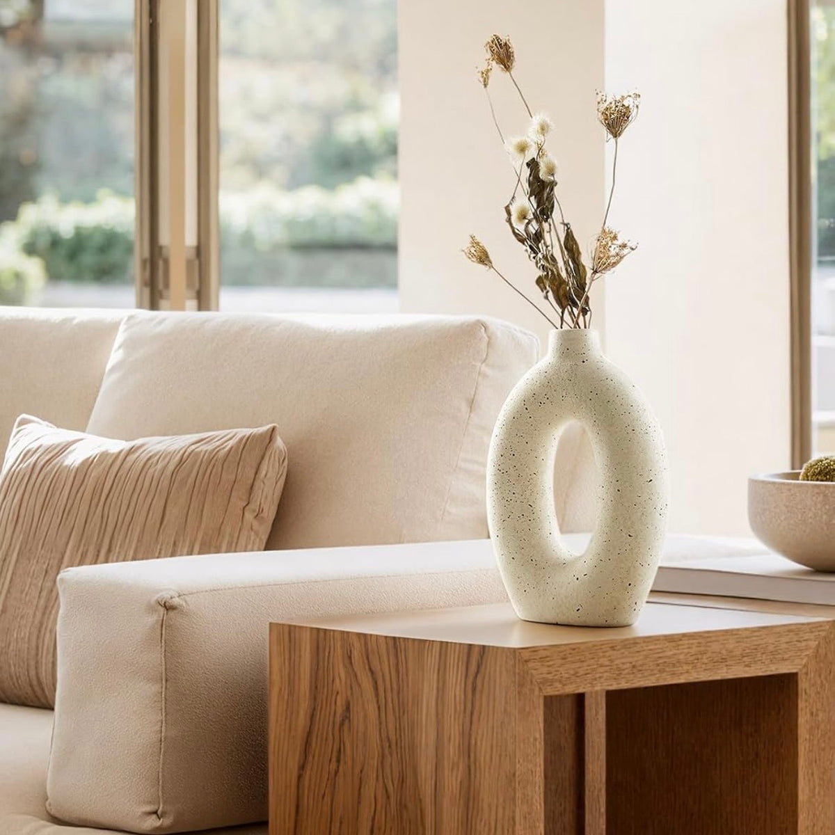 NEW West Elm (Set 2) Large White Abstract Boho Ceramic Boho Flower Vase Vases