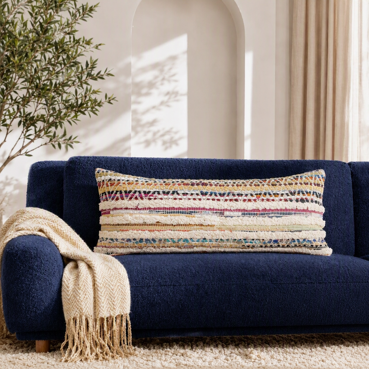 NEW Anthropologie XL Pillow & Insert Boho Lumbar Throw Colorful Woven 14" x 36"