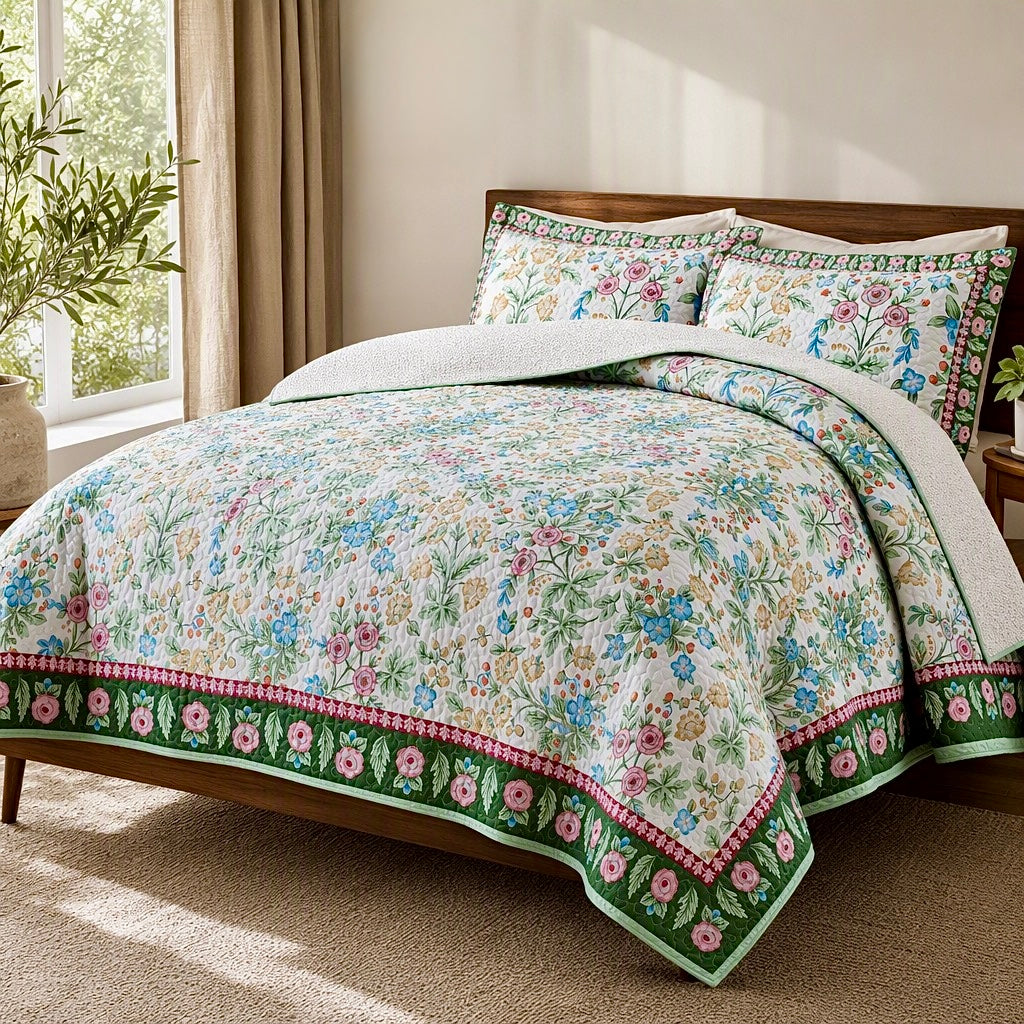 NEW Anthropologie Vintage Floral Queen / King Quilt Bedspread Bedding & Sham Set