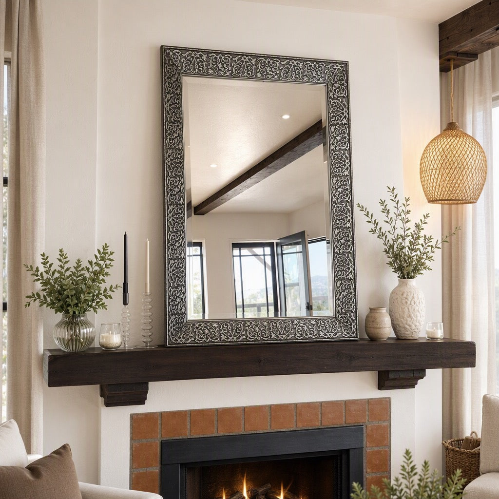 Vintage Bombay Company XL Silver Frame Rectangular Wall Hanging Antique Mirror