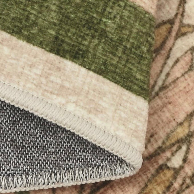 NEW Anthropologie Green Orange Floral Vintage Washable Area Rug Carpet - 5' x 7'