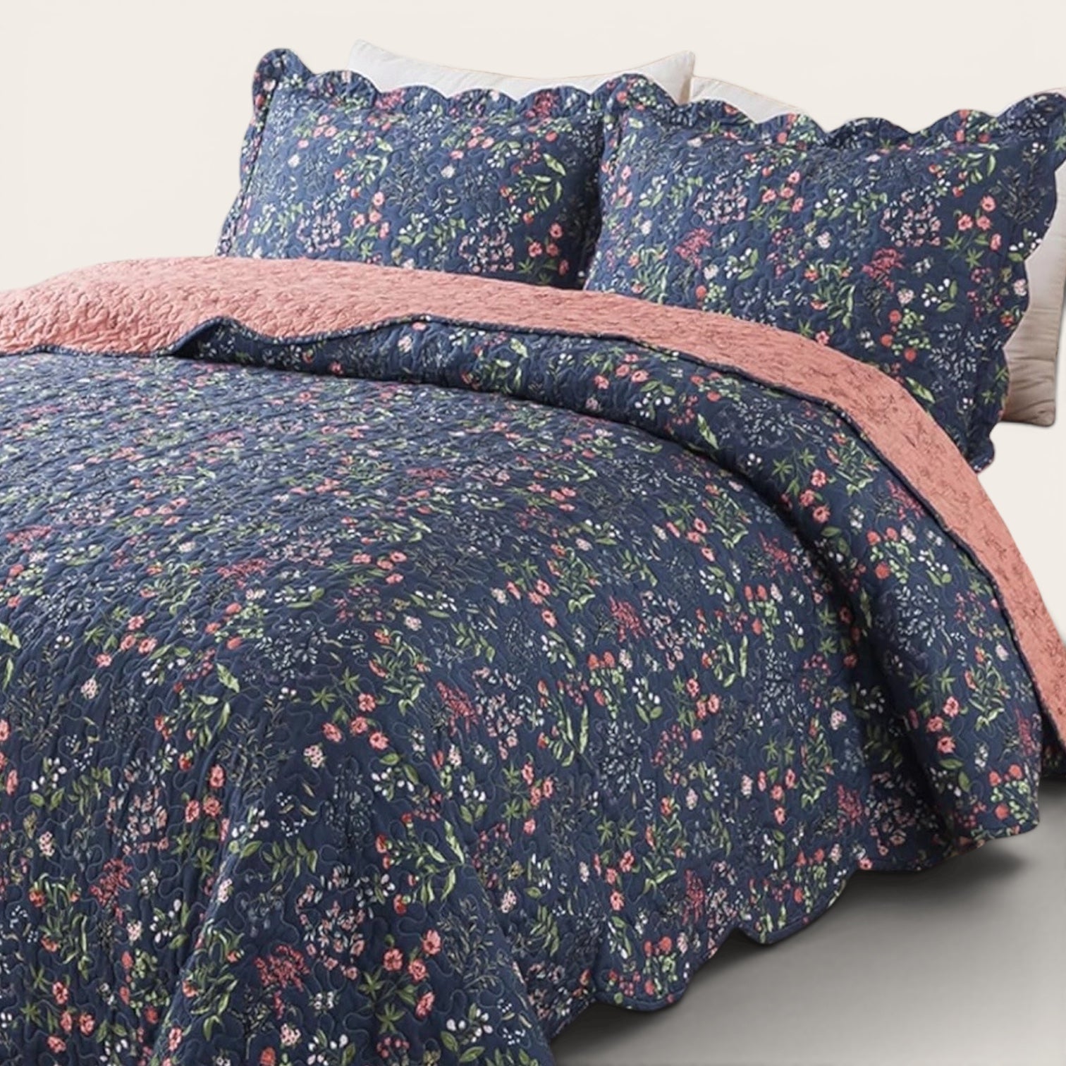 NEW Anthropologie Blue Floral Queen King Quilt Bedding Bedspread Duvet Sham Set
