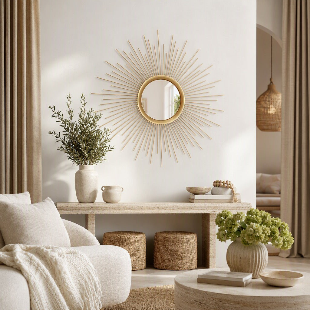 NEW West Elm Gold Retro Starburst Mid-Century Modern Hanging Wall Mirror - 24"