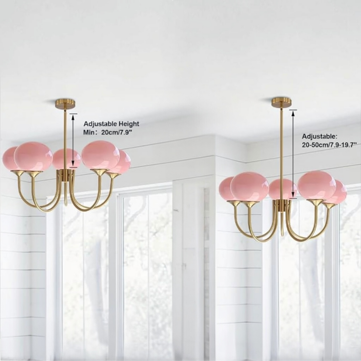 NEW Anthropologie 5-Light Gold Pink Chandelier Retro Boho Light Ceiling Fixture