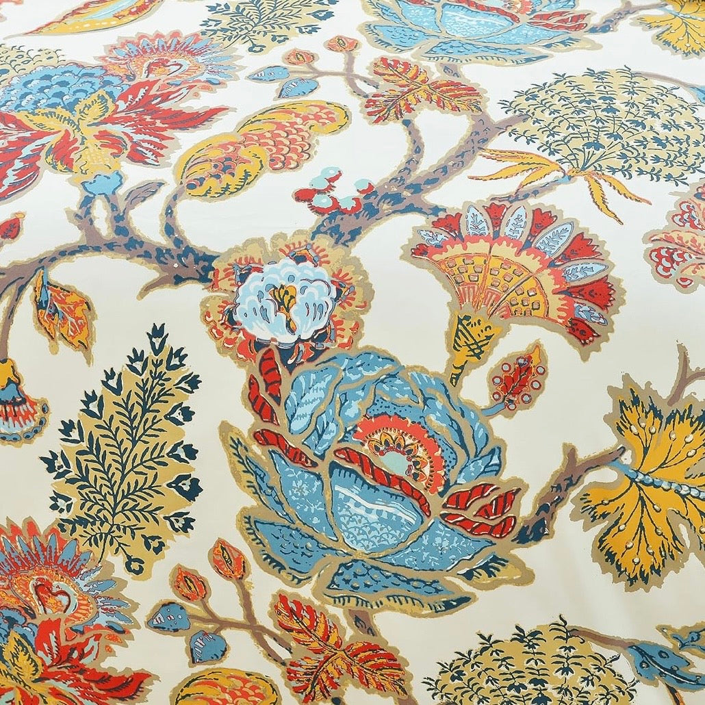 NEW Anthropologie Cream Red Cotton Queen / King Floral Bedding Duvet & Sham Set