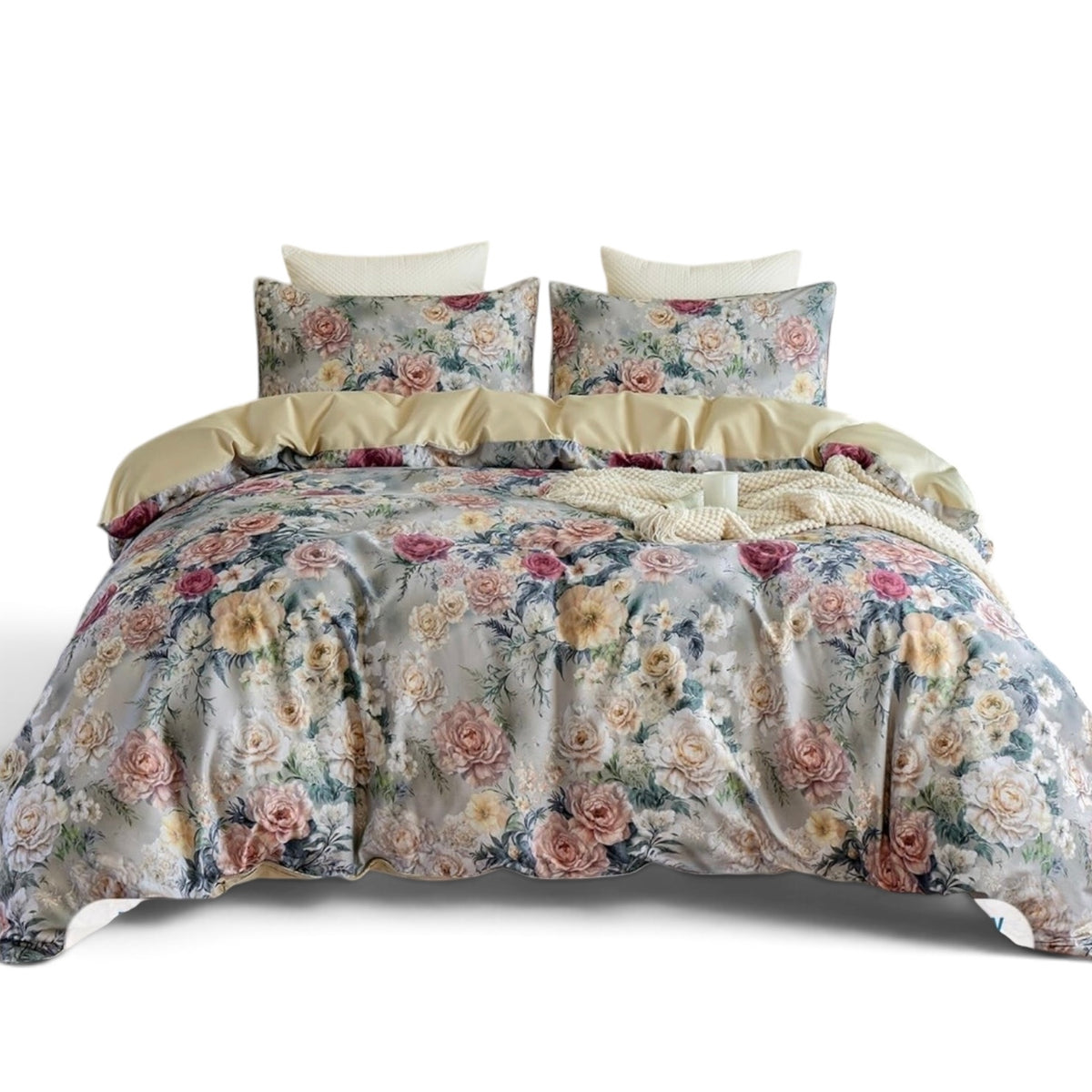 NEW Anthropologie Purple Rose Floral Boho 100% Cotton Duvet Bedding & Sham Set