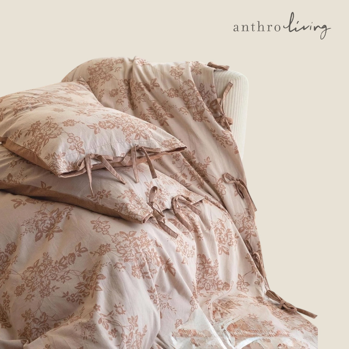 NEW Anthropologie Pink Floral Jacquard Linen Cotton Bedding Duvet & Sham Set