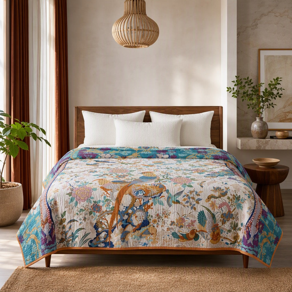 NEW Anthro Reversible Boho Bird Cotton Bedspread Blanket Quilt - Multiple Sizes