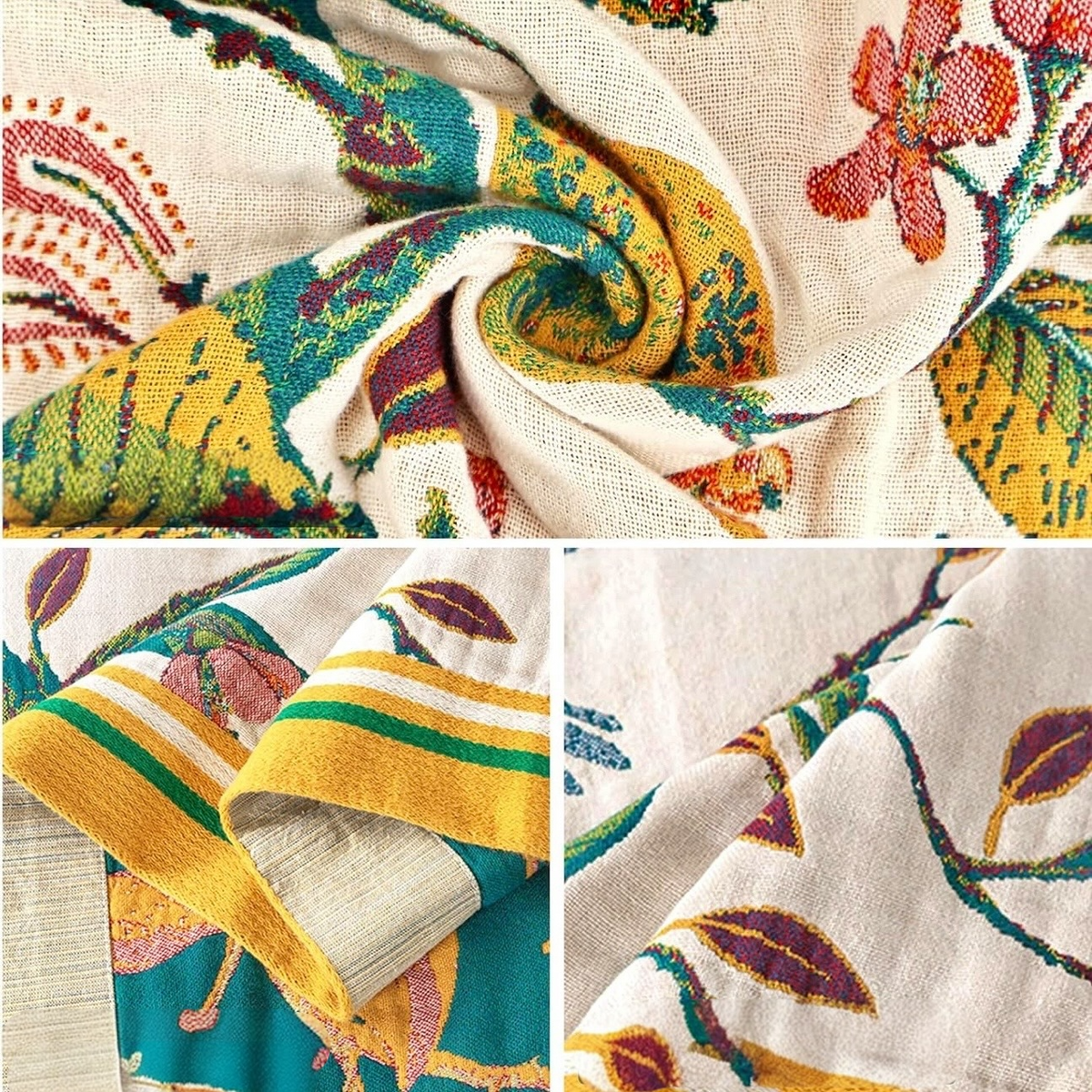 NEW Anthropologie Boho Bird Orange Blue Queen Blanket Bedspread Quilt 80" x 90"