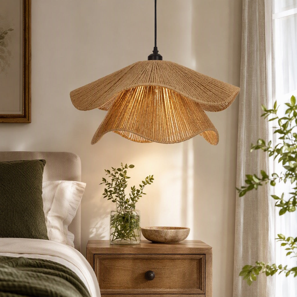 NEW West Elm Large Jute Woven Wavy Black Rope Chandelier Pendant Light Fixture