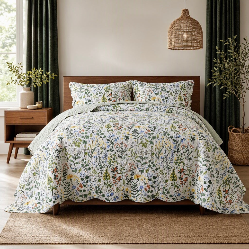 NEW Anthropologie Multicolor Floral Queen King Quilt Bedspread Bedding Sham Set