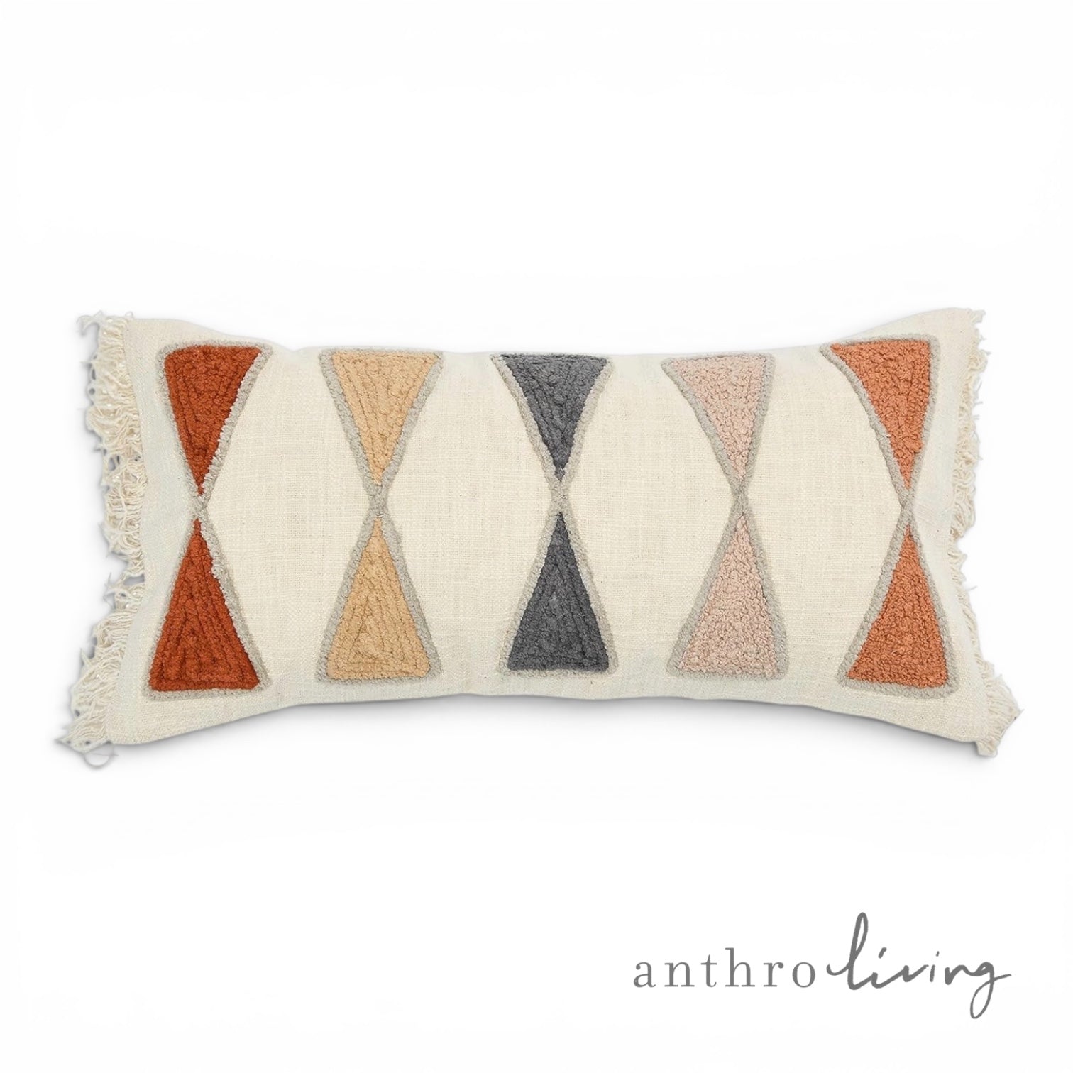 NEW Anthropologie Boho Tassel Woven Knit Lumbar Throw Pillow & Insert - 12 x 24