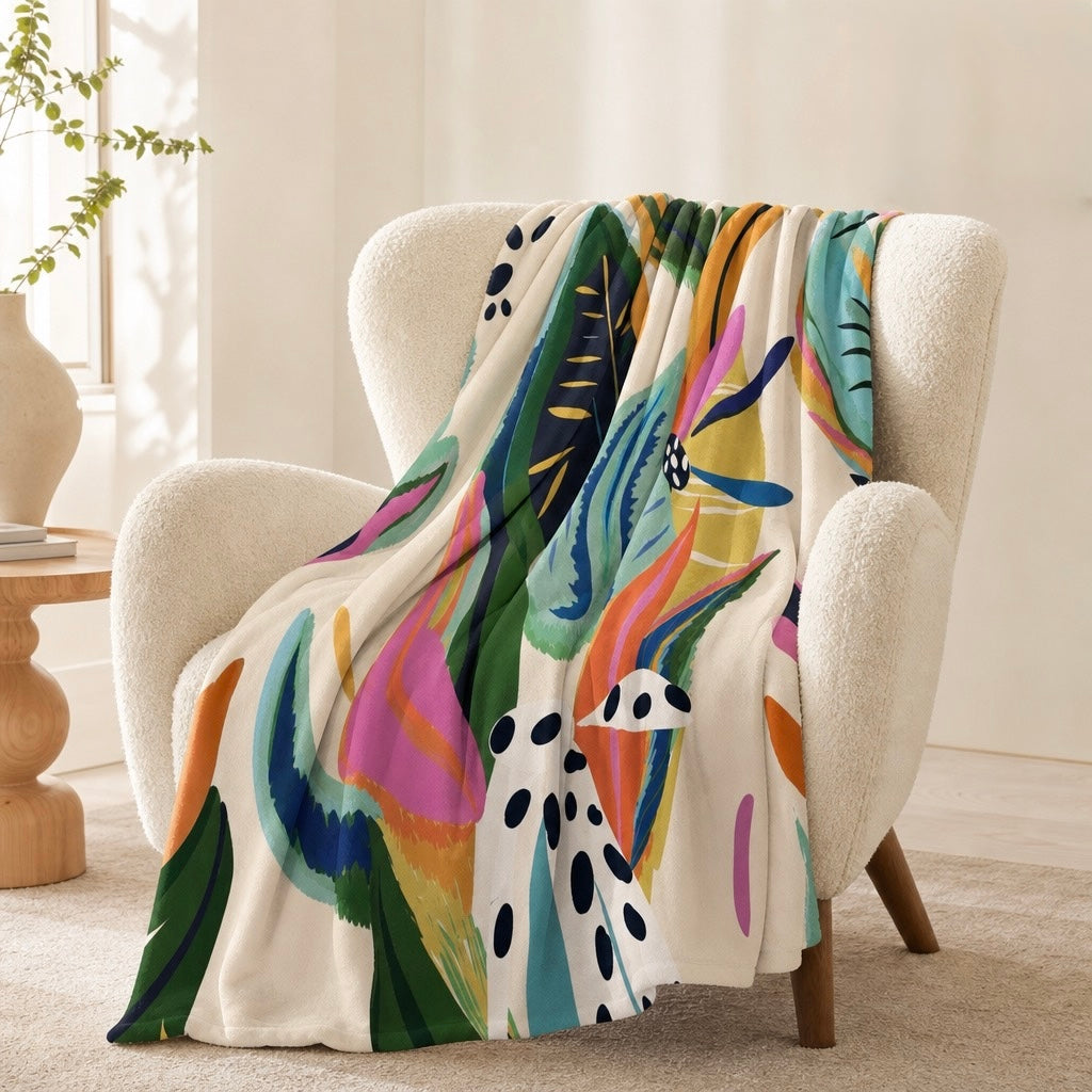 NEW Anthropologie Boho Abstract Fleece Throw Blanket Bedspread Bedding 50" x 60"