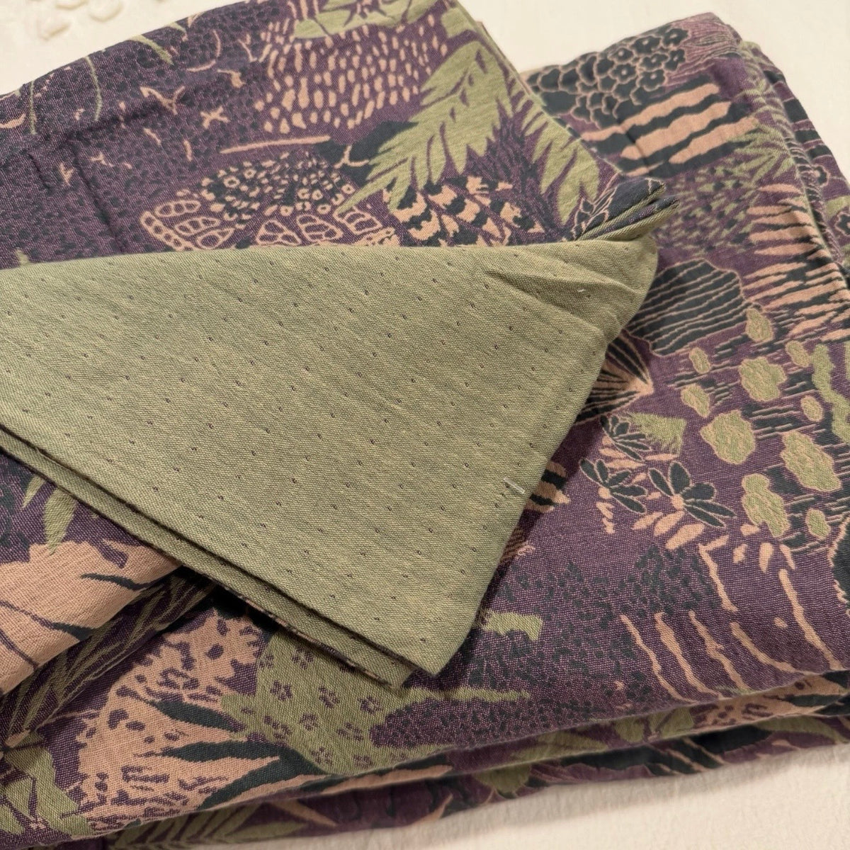 NEW Anthropologie Green Purple Floral Muslin Queen / King Bedding Duvet Sham Set