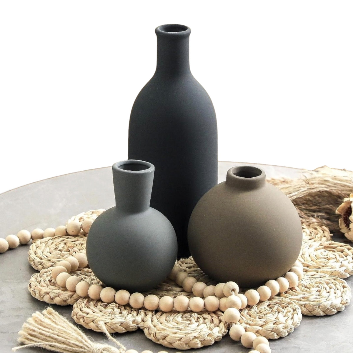 NEW West Elm Ceramic Multicolor Matte Boho Flower Vases (Set of 3) Home Decor
