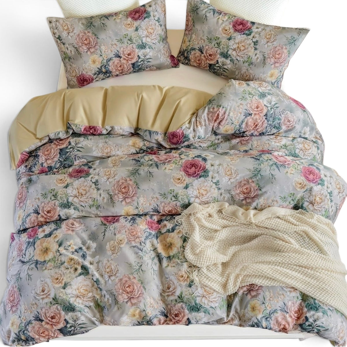 NEW Anthropologie Purple Rose Floral Boho 100% Cotton Duvet Bedding & Sham Set