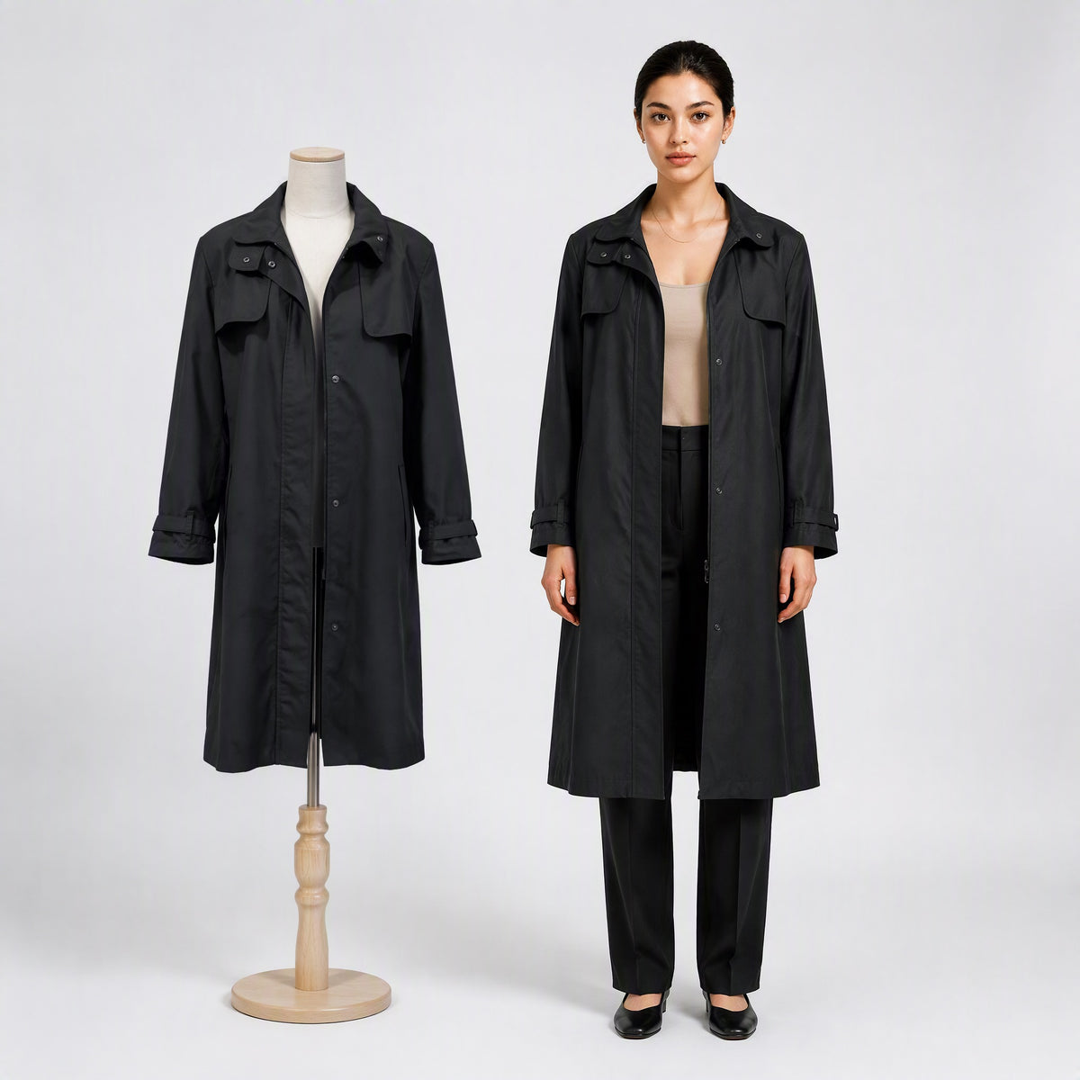 Burberry Women's Black Trench Coat Nylon Rain Coat Jacket - Size Large / 12 - 14