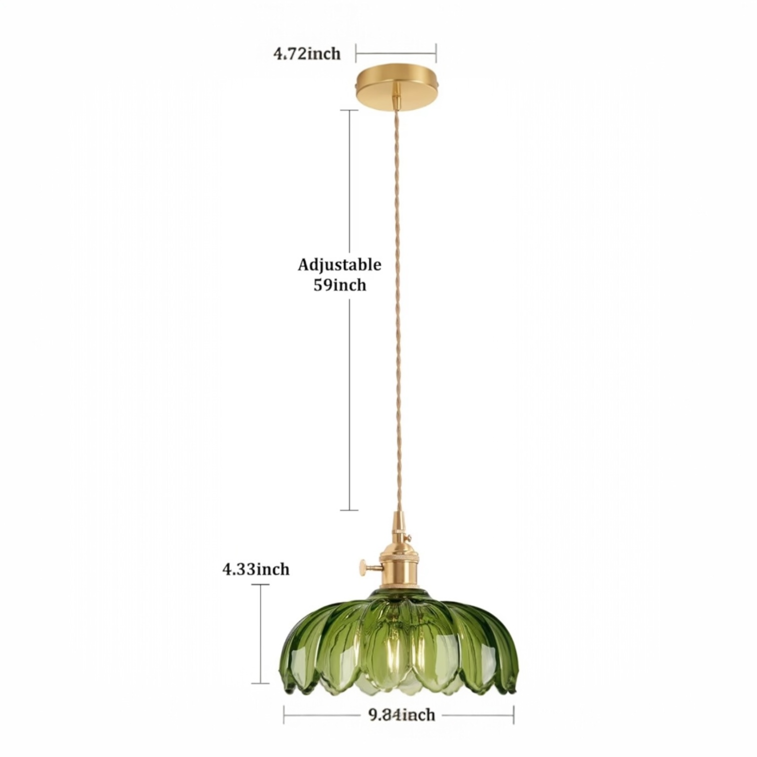 NEW West Elm Vintage Green Glass Hanging Gold Floral Pendant Light Fixture
