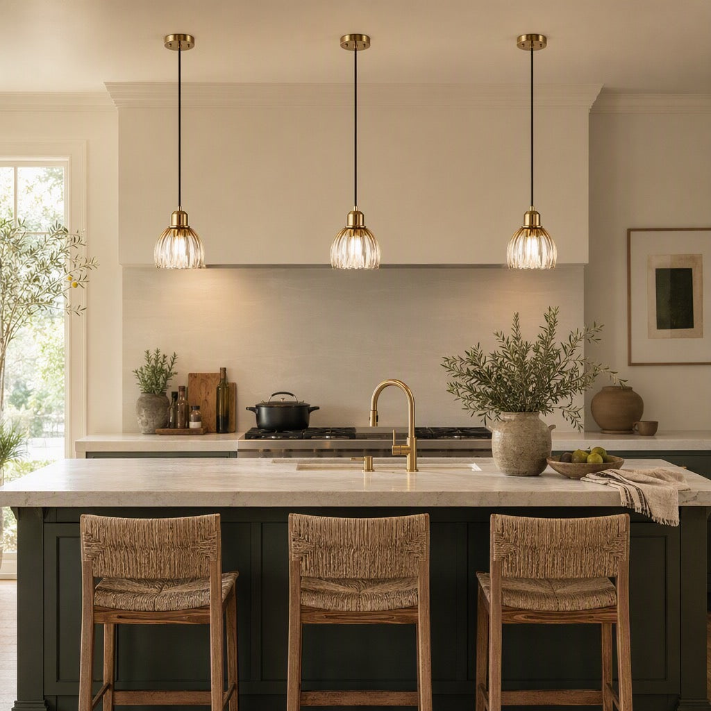 NEW West Elm Vintage Retro Amber Gold Glass Tulip Hanging Pendant Light Fixture