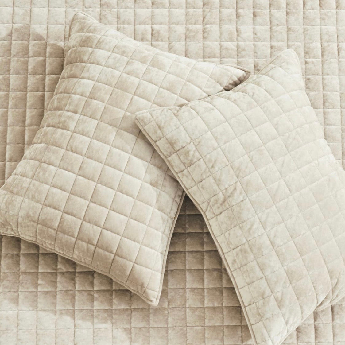 NEW West Elm Beige Velvet Ultra Soft Quilted Bedding Quilt Set - Multiple Sizes