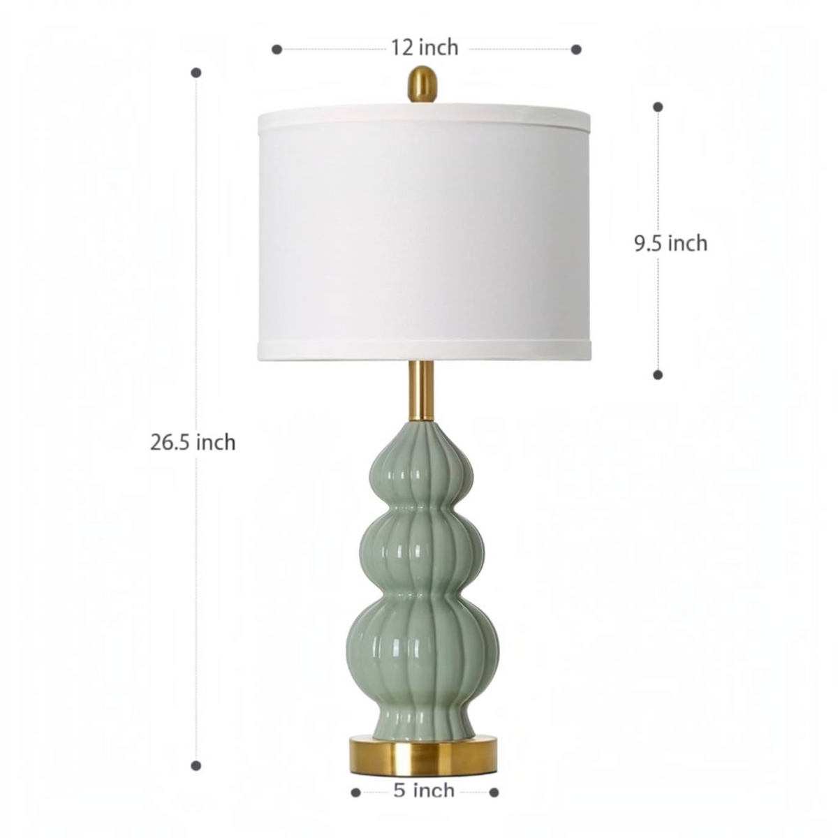 NEW Anthropologie Set / 2 Sage Green Gold Ceramic Boho Table Lamps Lighting 28"