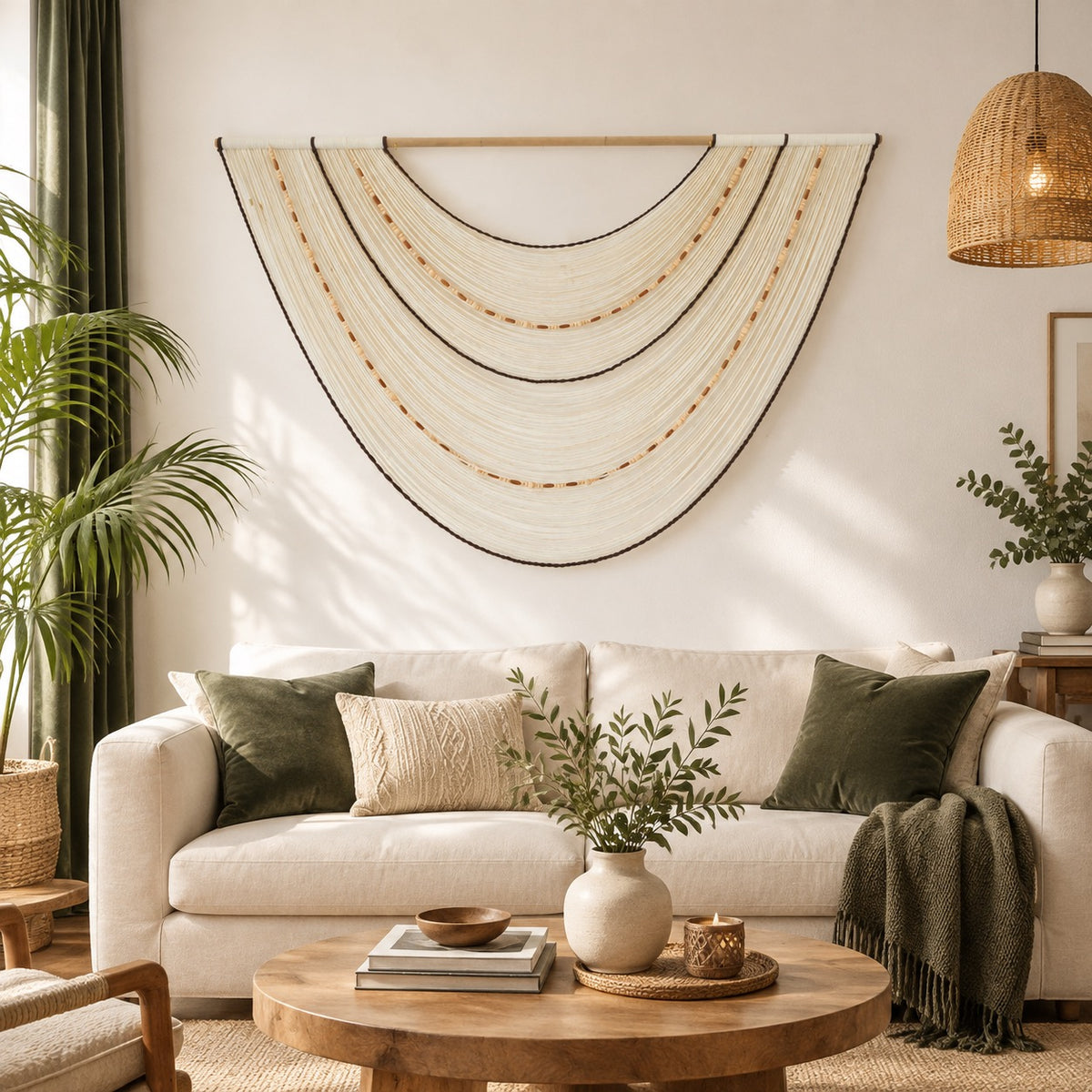 NEW Anthropologie Boho Tapestry Macrame Woven Swoop Beaded Wall Hanging 57 x 35