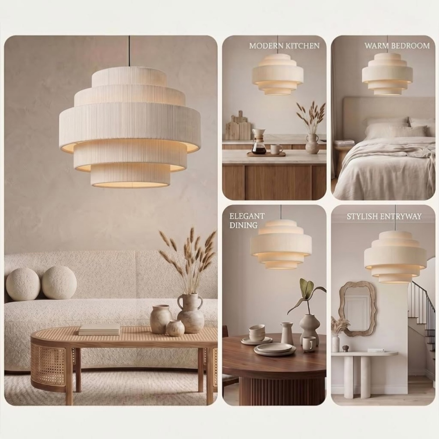 NEW West Elm 5-Tier Boho Beige Corduroy Boho Chandelier Hanging Light Fixture