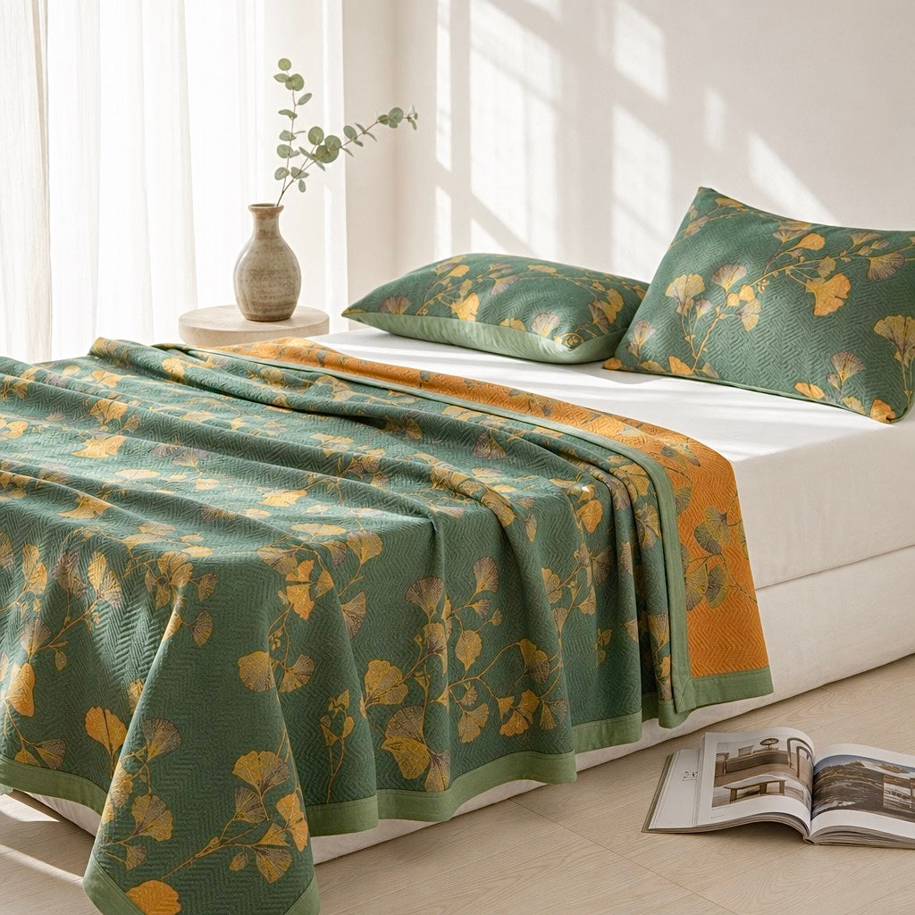 NEW Anthropologie Teal Orange Reversible Queen / King Bedspread Blanket Sham Set