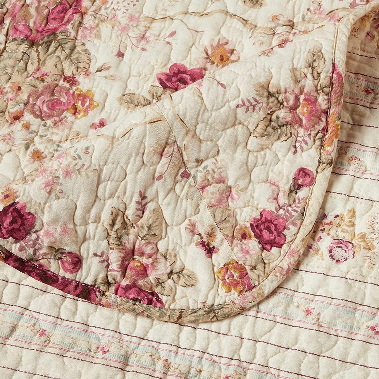NEW Anthropologie White Red Floral Cream Queen / King Quilt Bedspread Bedding Sham Set