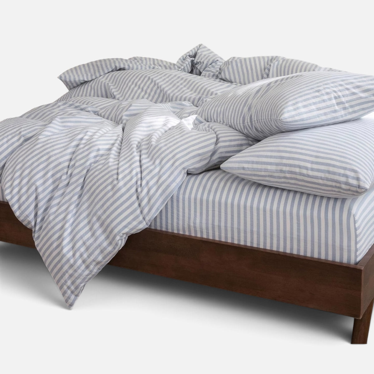 NEW West Elm White & Blue Striped Cotton Simple Modern Bedding Duvet & Sham Set
