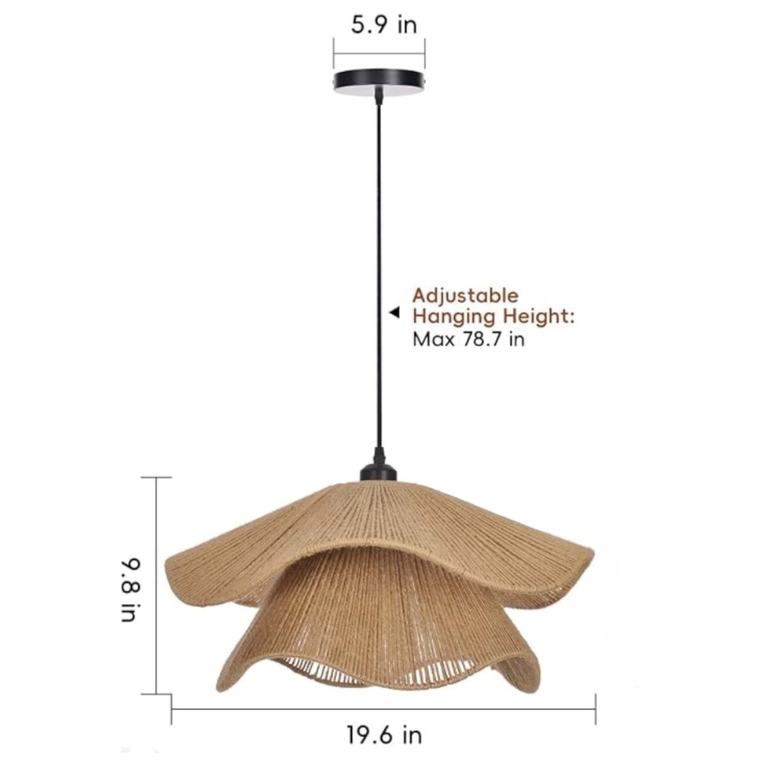 NEW West Elm Large Jute Woven Wavy Black Rope Chandelier Pendant Light Fixture