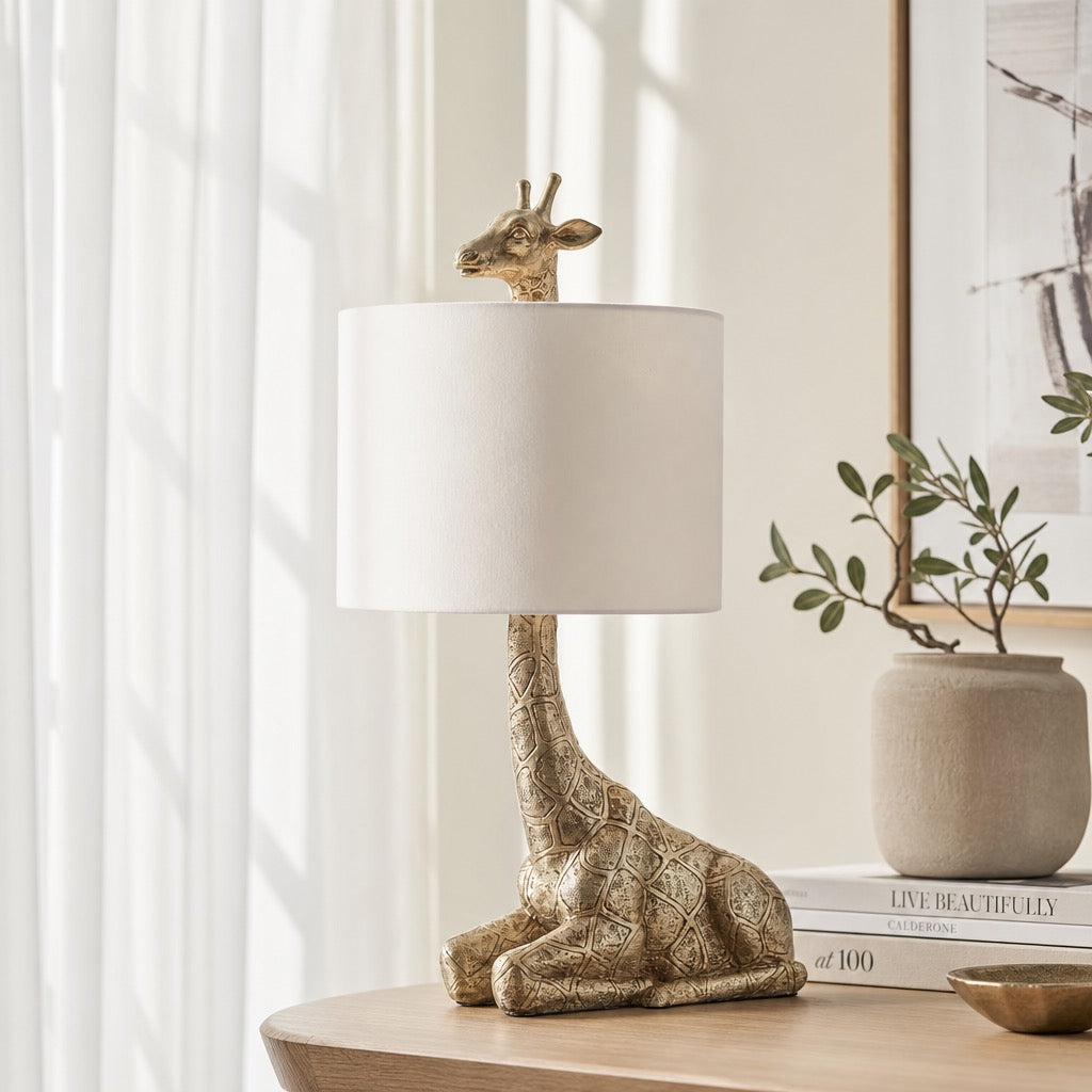 NEW Anthropologie Large Gold Boho Giraffe Table Lamp Lighting Art Deco Set - 25"