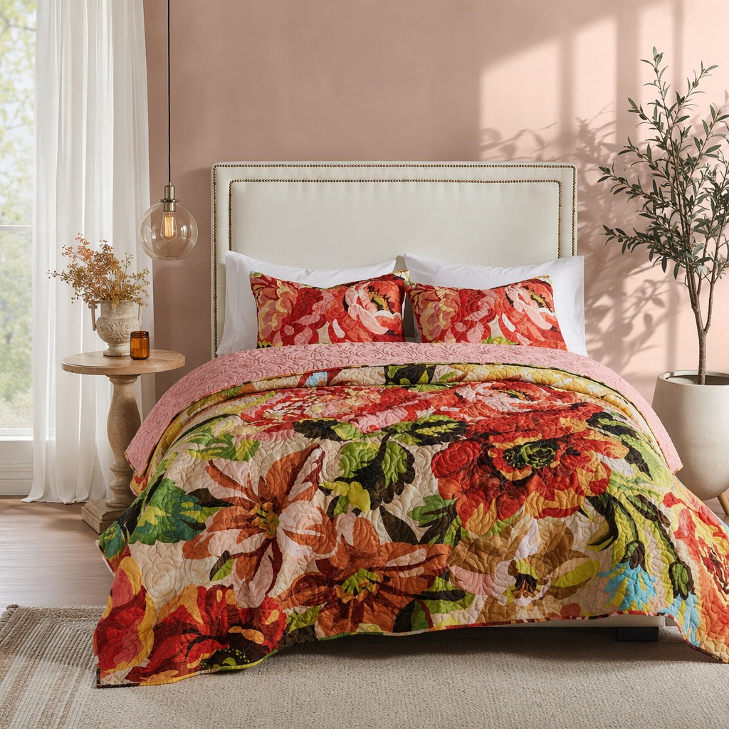 NEW Anthropologie Red Floral Reversible Boho Knit Queen King Bedding Quilt Sham