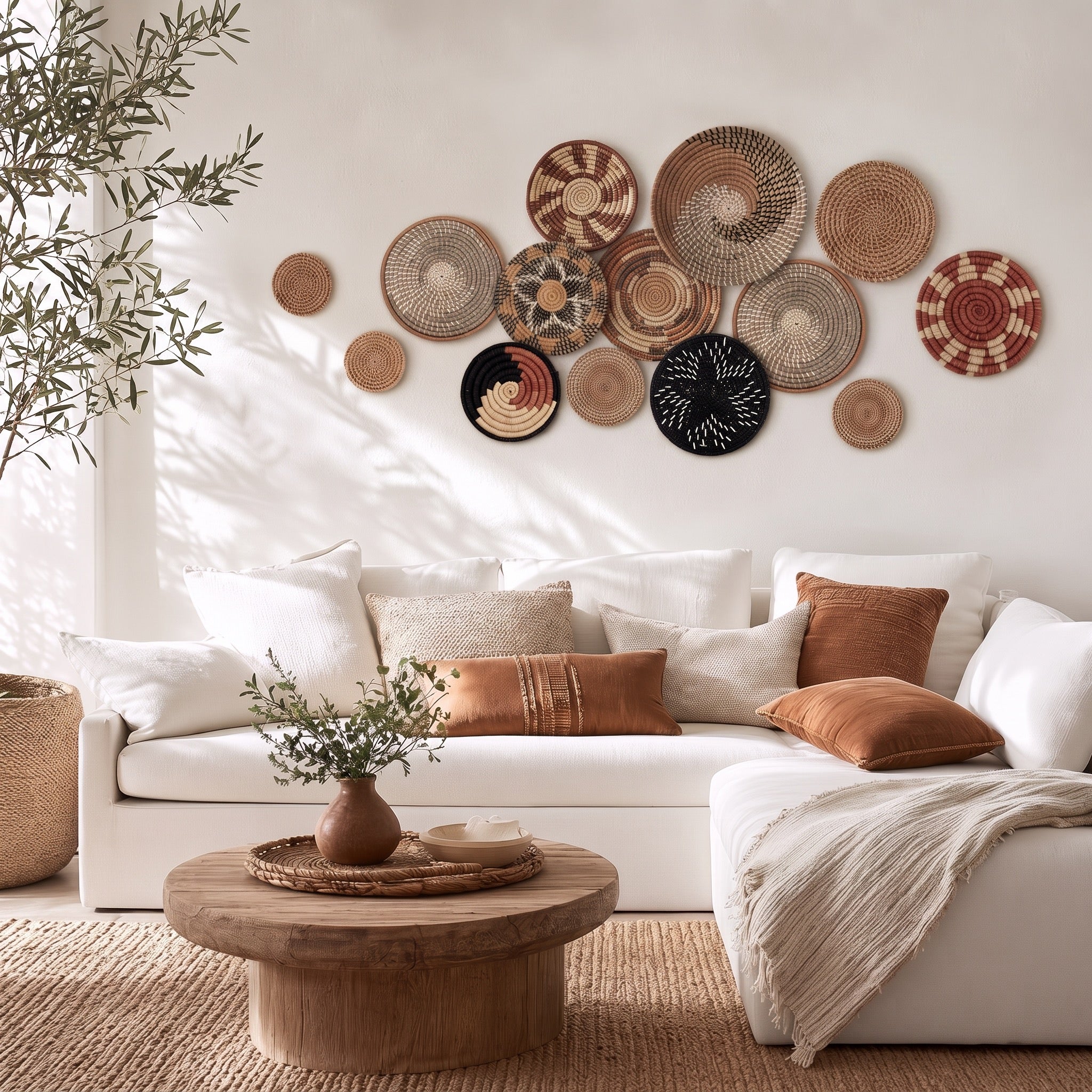 NEW West Elm XL Woven Wicker Rattan Seagrass Boho Wall Hanging Baskets - Set 11