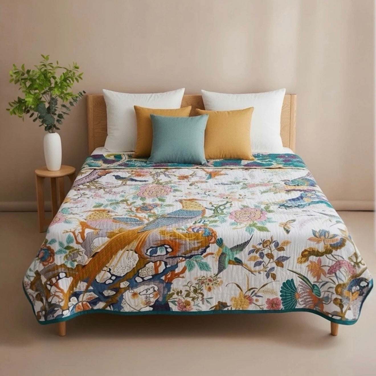 NEW Anthro Reversible Boho Bird Cotton Bedspread Blanket Quilt - Multiple Sizes