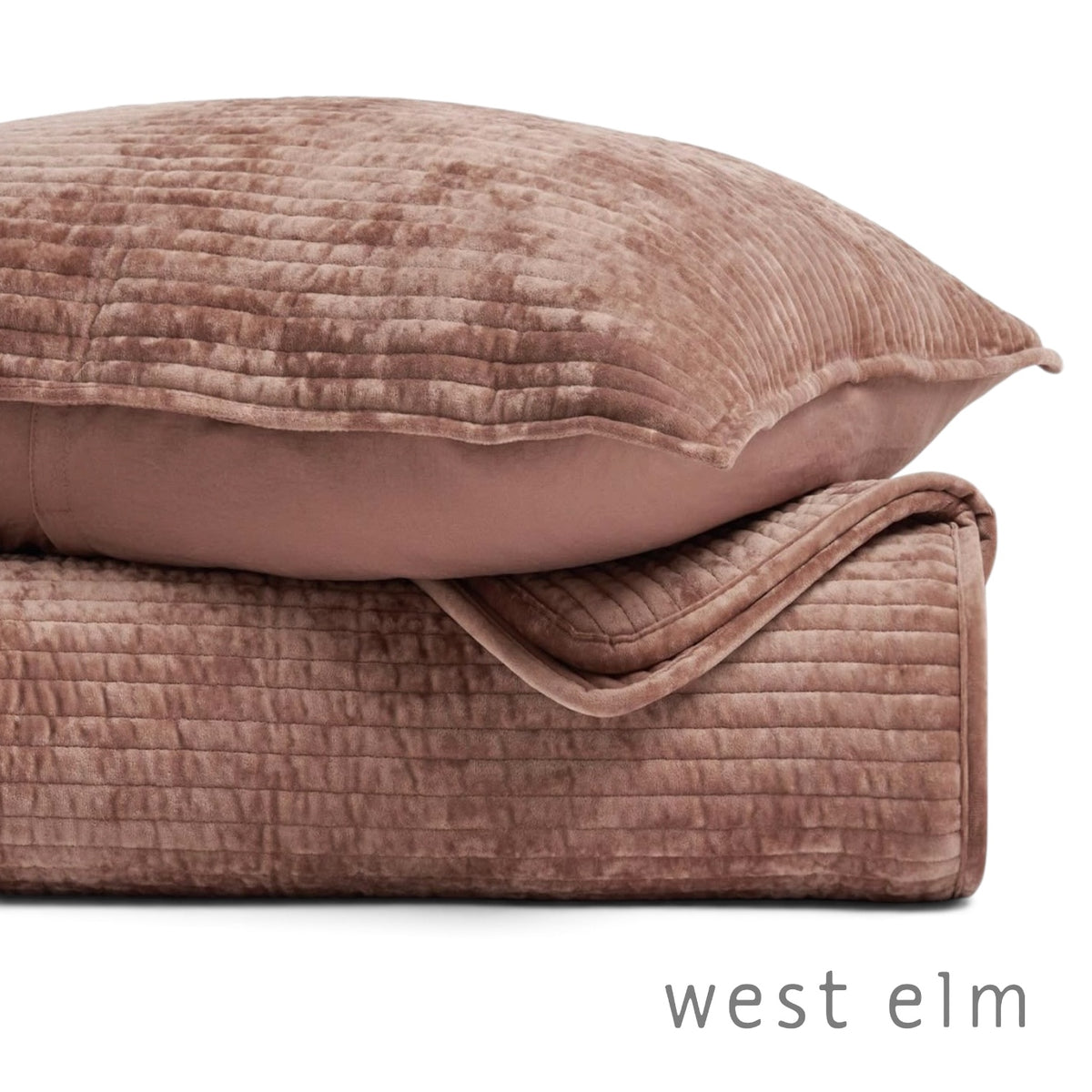 NEW West Elm Velvet Terracotta Clay Queen / King Bedding Comforter & Sham Set
