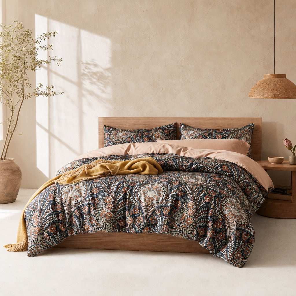 NEW Anthropologie Paisley Floral Multicolor Boho Queen / King Bedding Duvet Set