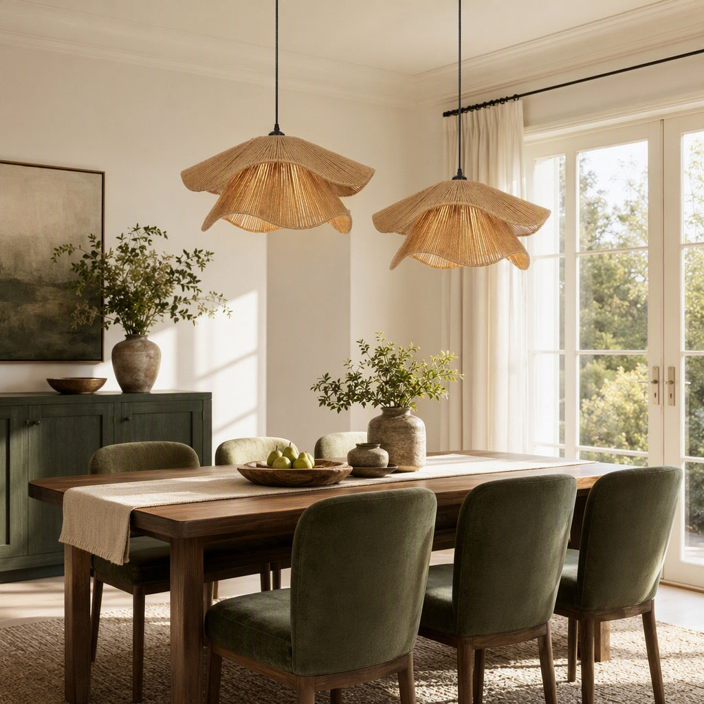 NEW West Elm Large Jute Woven Wavy Black Rope Chandelier Pendant Light Fixture
