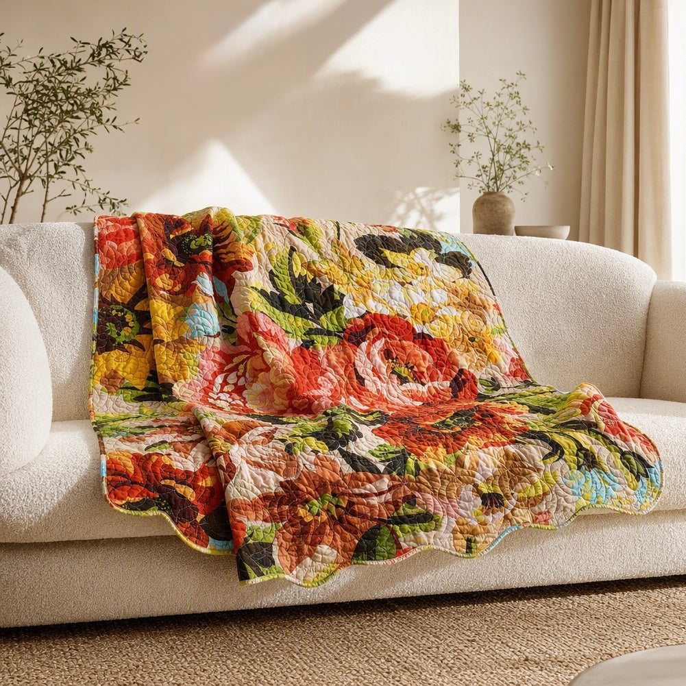 NEW Anthropologie Boho Red Cotton Floral Throw Blanket Bedspread Quilt 50" x 60"