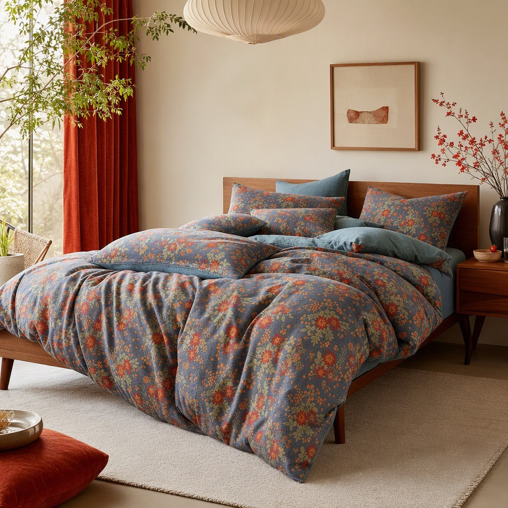 NEW Anthropologie Purple Orange Floral Cotton Multi-Size Bedding Duvet Sham Set