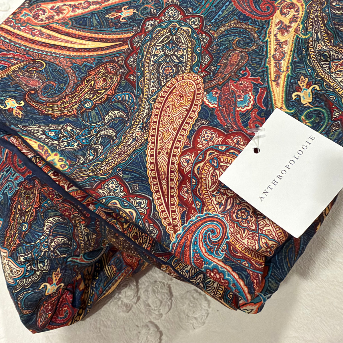 NEW Anthropologie Navy Blue Paisley Boho Queen / King Bedding Duvet & Sham Set