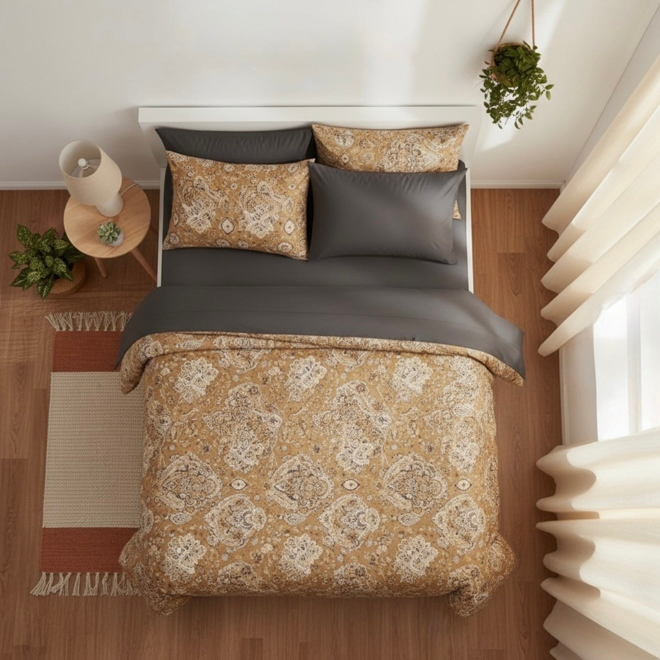 NEW West Elm Beige Floral Orange Paisley Queen / King Bedding Duvet & Sham Set